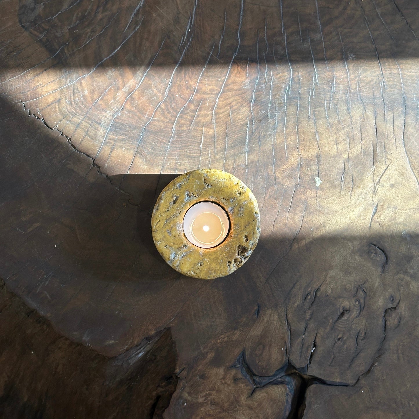Yellow Travertine Candle Holder