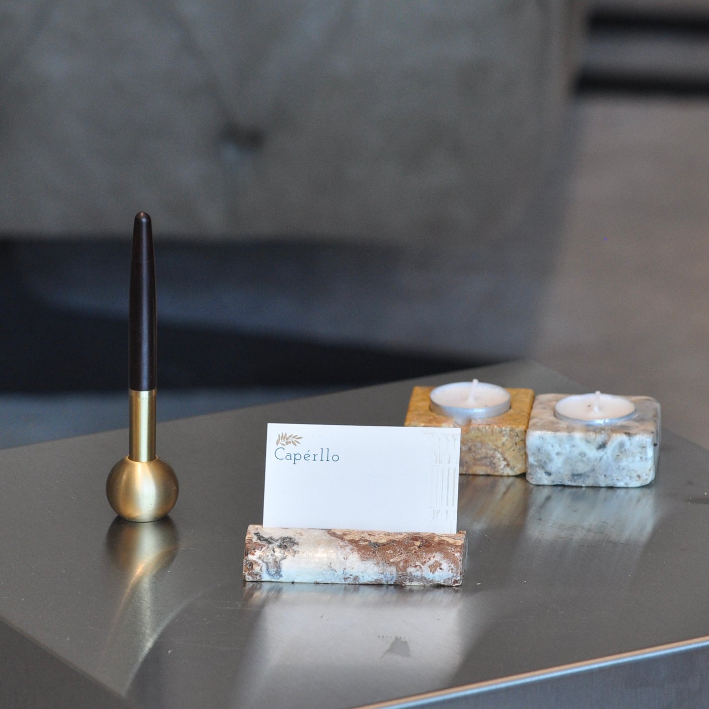 Travertine Round Card Holder