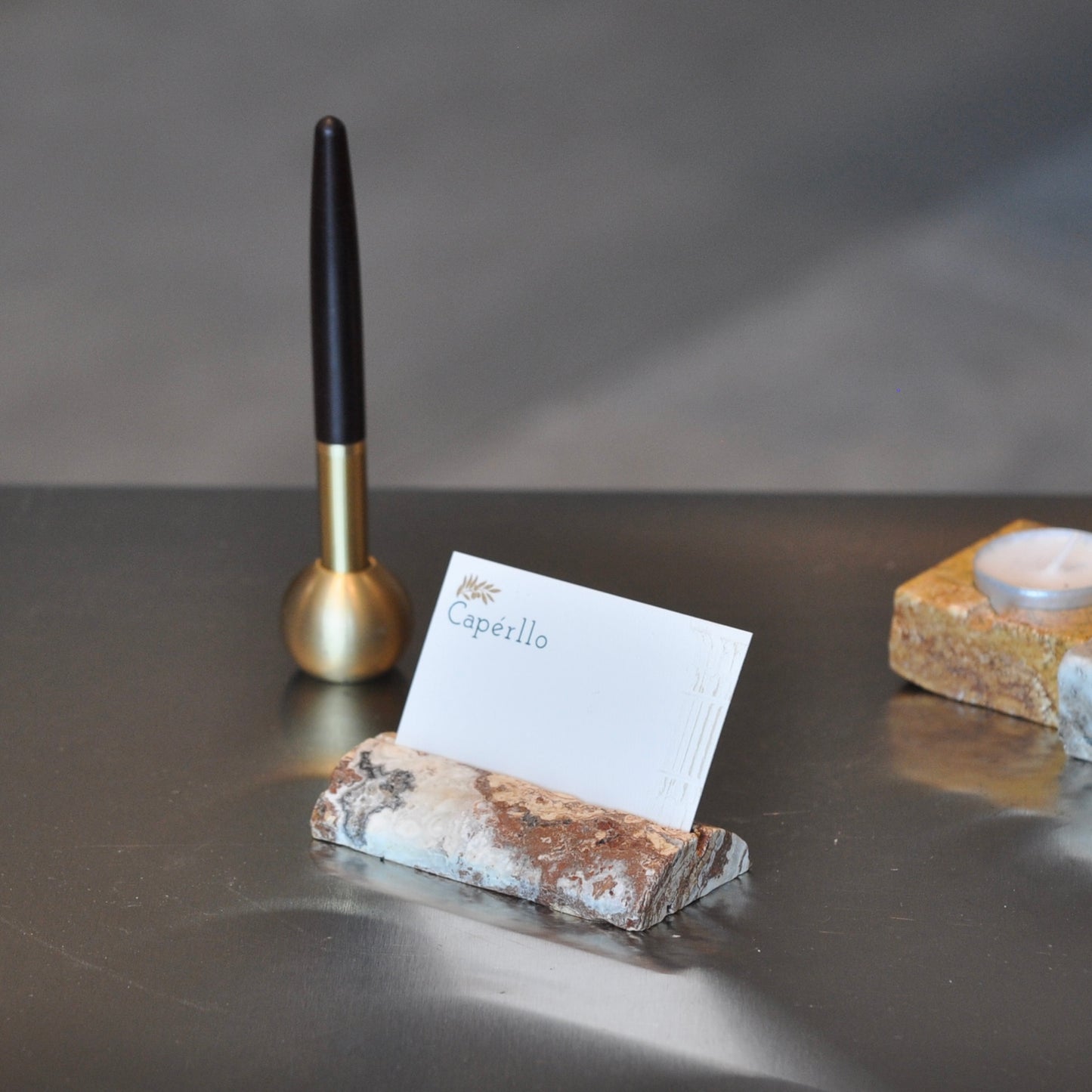 Travertine Round Card Holder